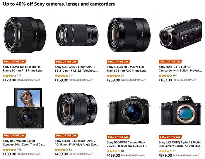 Aujourd’hui uniquement sur Amazon UK: jusqu’à 40% de réduction sur les appareils photo, objectifs et caméscopes Sony