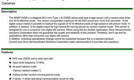 Fuite possible de la fiche technique du nouveau capteur Sony 43MP 8K APS-C !