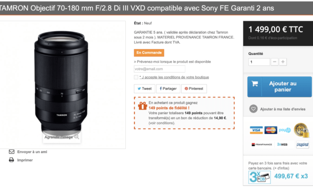 Tamron 70-180 mm f / 2,8 FE : toutes les données techniques et son prix !