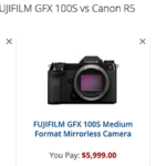 Comparaison des caractéristiques : Sony A1 + Fuji GFX100 + Canon EOS-R5